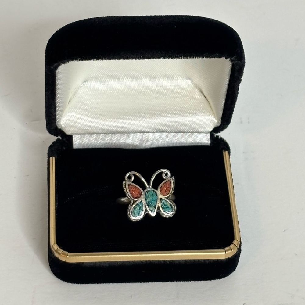 TURQUOISE & CORAL BUTTERFLY RING
